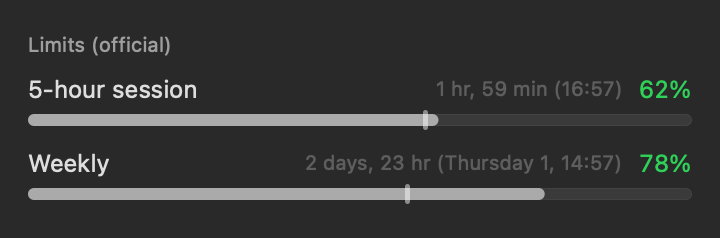 Example quota bar with the usage pace marker